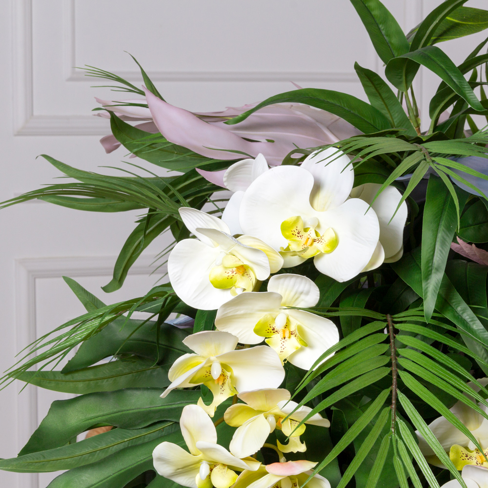 КМП1 Композиция искусственная Тропики с орхидеей h75-80см на металлической подставке h70см_3