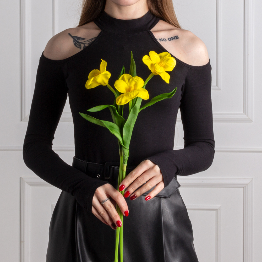 7141А/0443-02/3Р Тюльпан распустившийся искусственный d8см, h50см, желтый_3