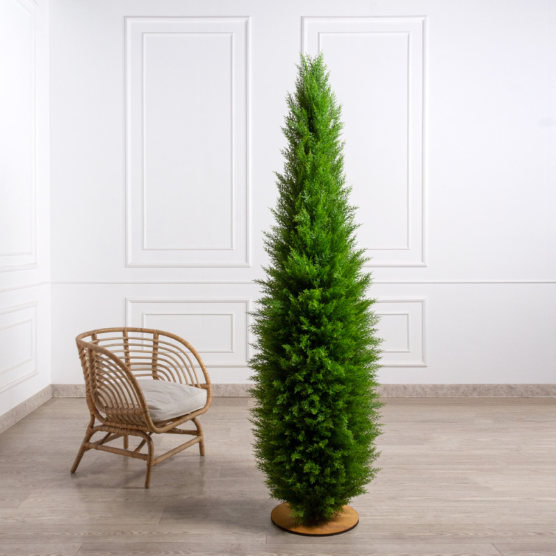 Т210/4677(з)(F) Туя искусственная конус Платинум д/улицы h210см,на основании d40см