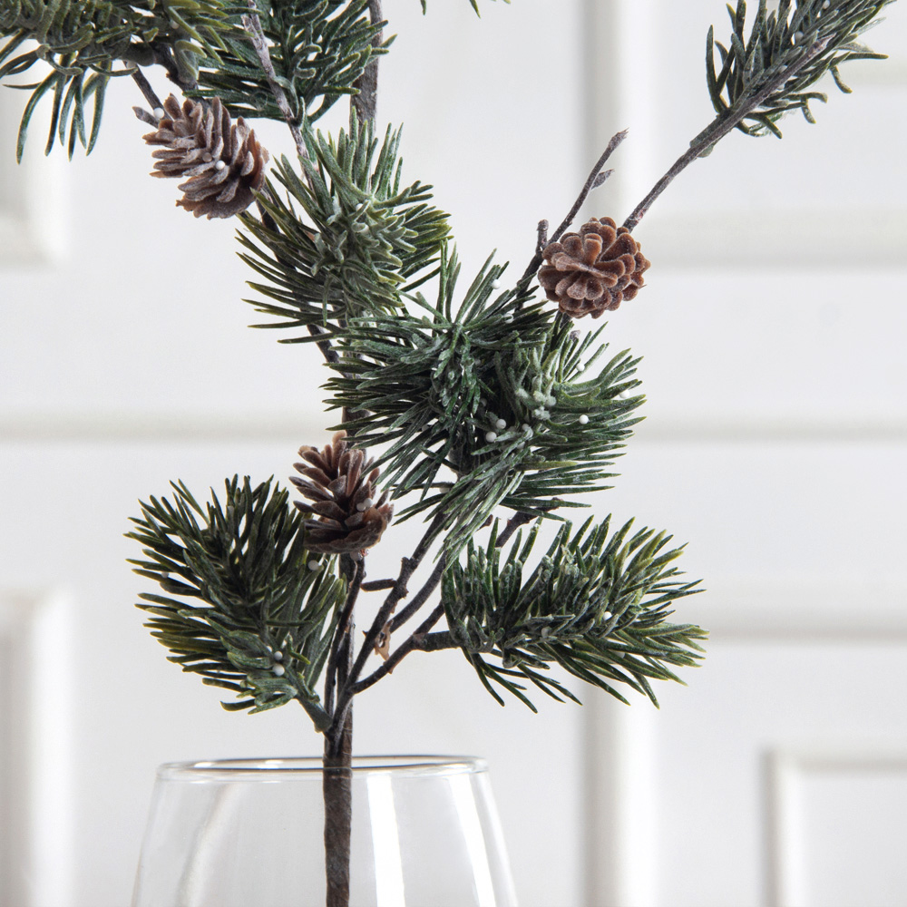 736А/0424-0140(F) Ветка еловая НГ с шишками и блёстками h65см(40+25см) 3ветки_5