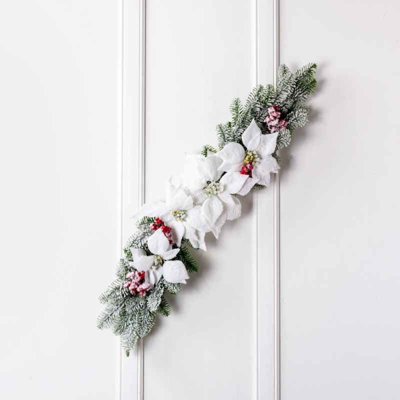 736/9271-09 Композиция НГ заснеженная с белой пуансетией L78см