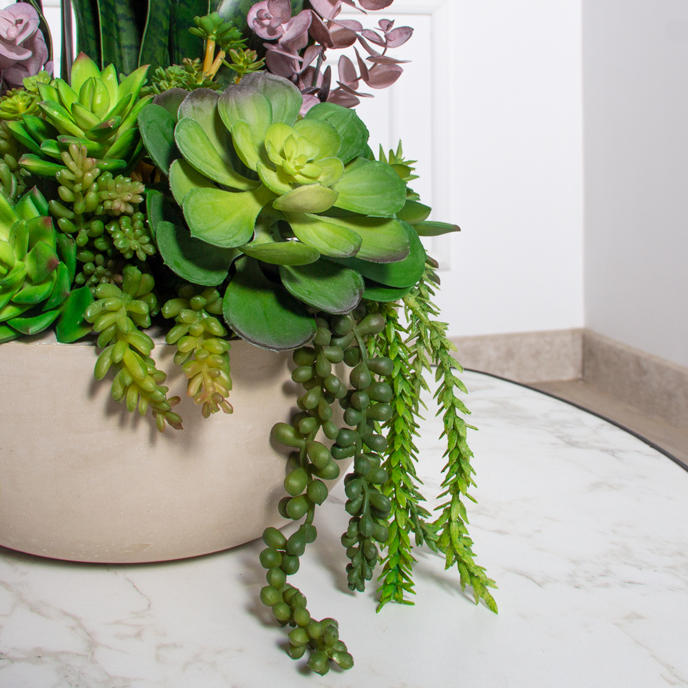 К498(з) Композиция искусственная с сансивиерией и суккулентами h52см в кашпо d26, h10см_3