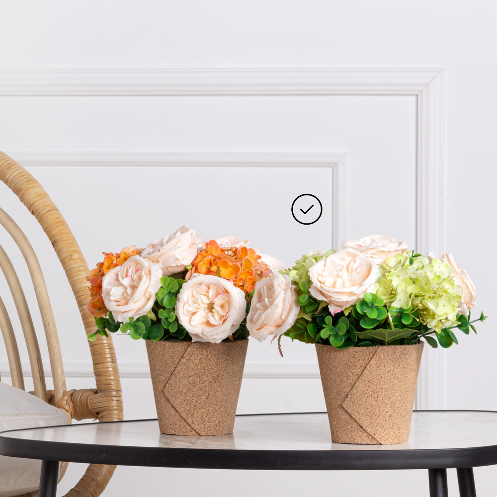 КС24-4 Роза искусственная с гортензией в кашпо (зеленая)_4