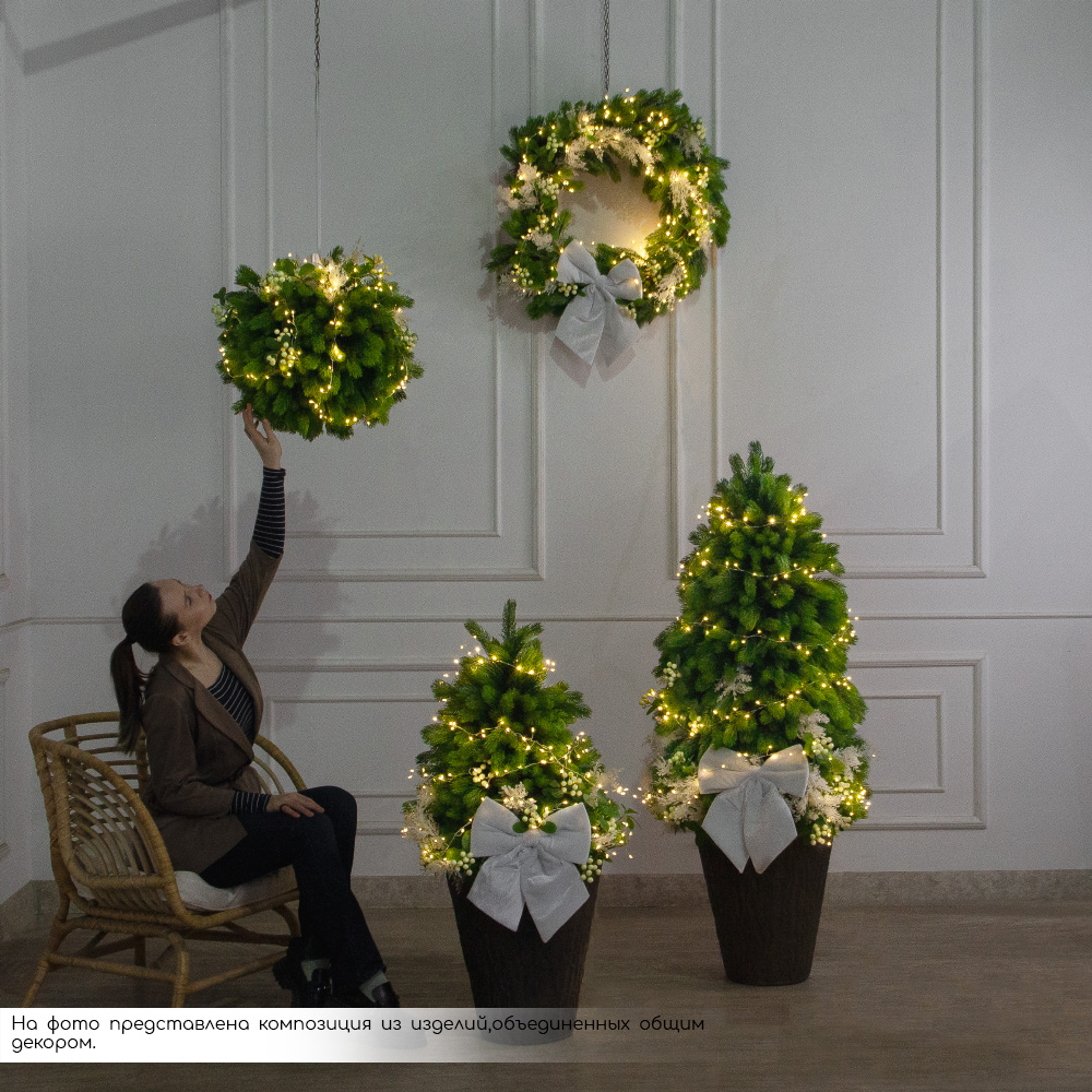 ВН15/СВ03т-1(Пр)(F)(Чп) Венок искусственный НГ d70см, с белым декором и гирляндой Роса_6