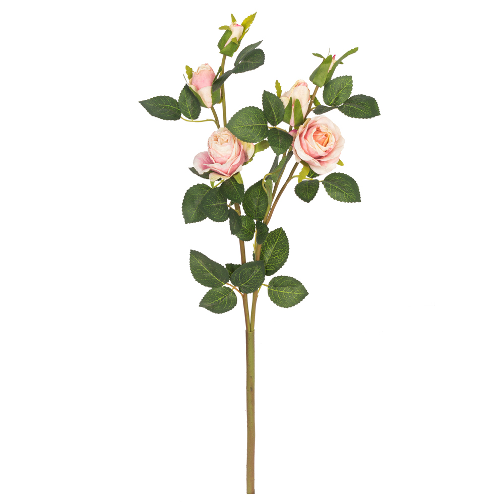 7141/9191-10/1 Роза искусственная Ретро, 4 головы, 2 бутона, h60см, розовая_1
