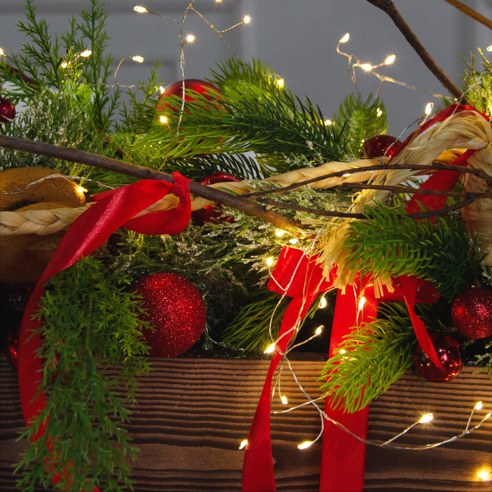 К560/СВ03т(Пр)(F) Композиция искусственная НГ в русском стиле с гирляндой Роса, на основании_4