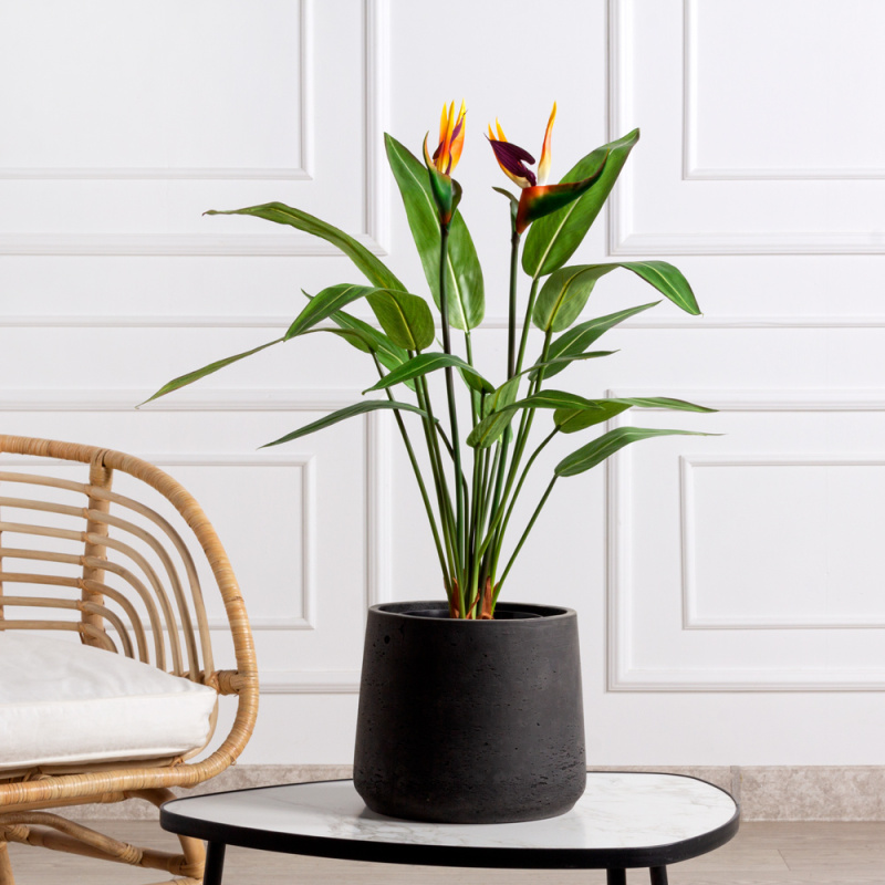 К060*3-1(F) Стрелиция искусственная куст малый с цветами h60см (силикон/латекс) в кашпо