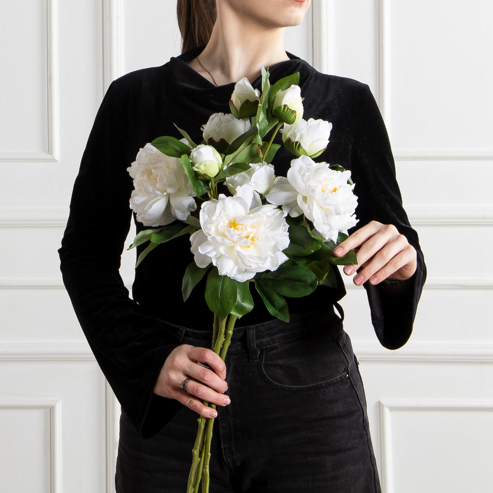 7141А/9122-0349/23(F) Пион искусственный h67см 1голова 2бутона,белый_5