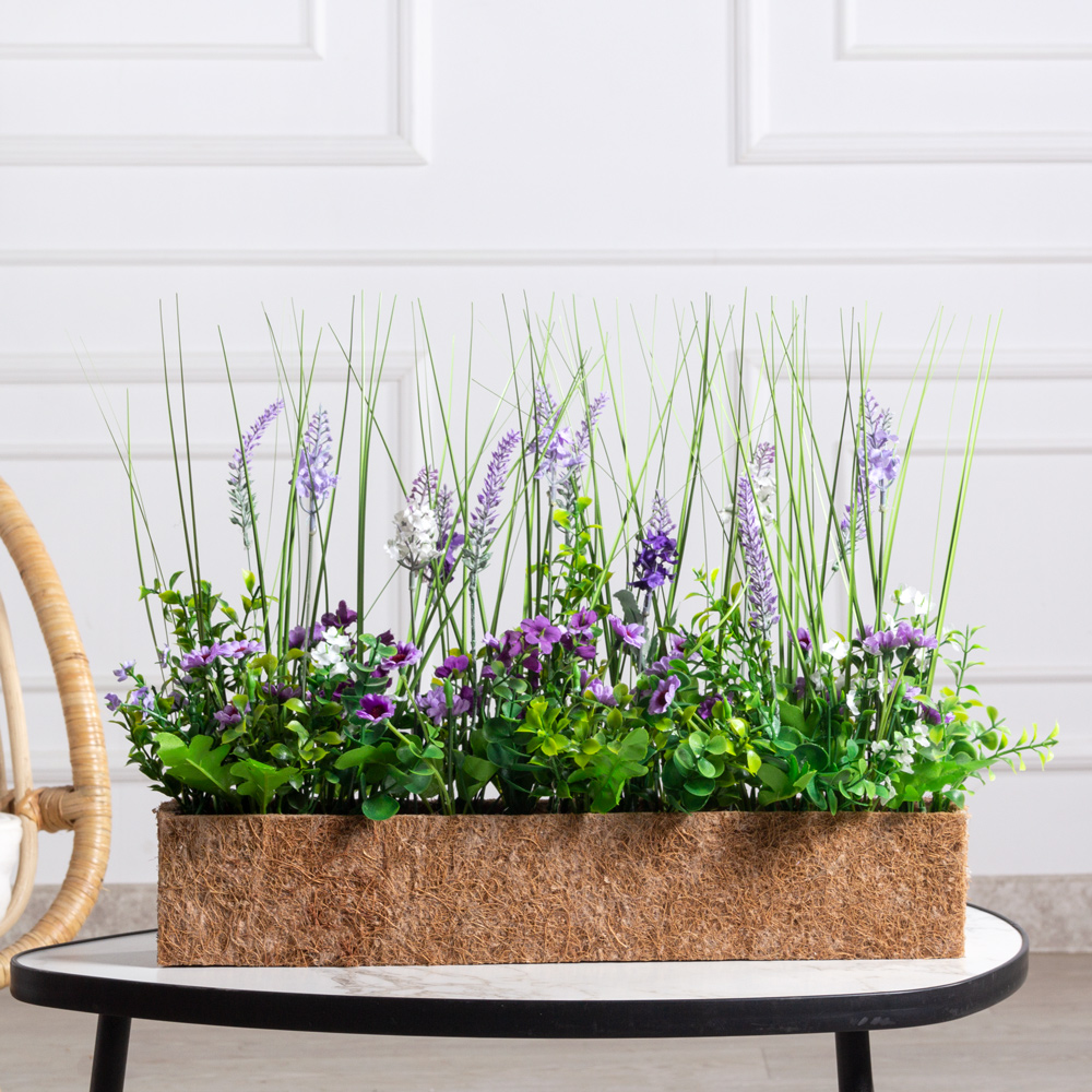 Б007-2/35/1(з)(F) Лаванда искусственная в кокосовом боксе 45х8х8см_1