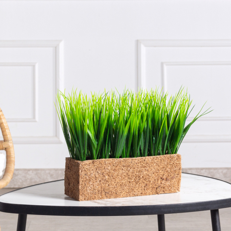 ТД051(F) Трава искусственная короткая h15см в кокосовом боксе 25х8х8см