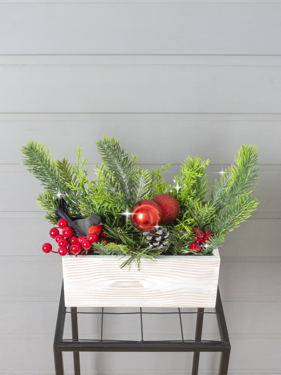 КНг53-1(Sale) Композиция НГ h27см в деревянном ящике 20х9х8см, красно-зеленая_2