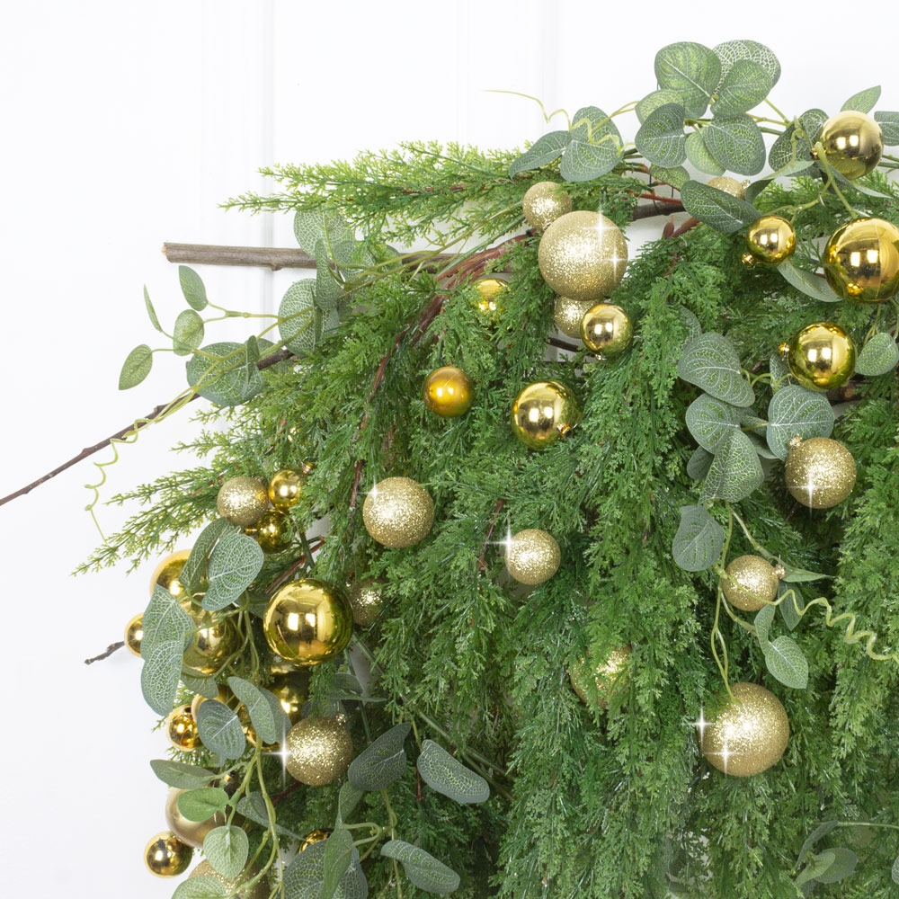 Л96 Лиана искусственная НГ туя с шарами L100см, золото_1