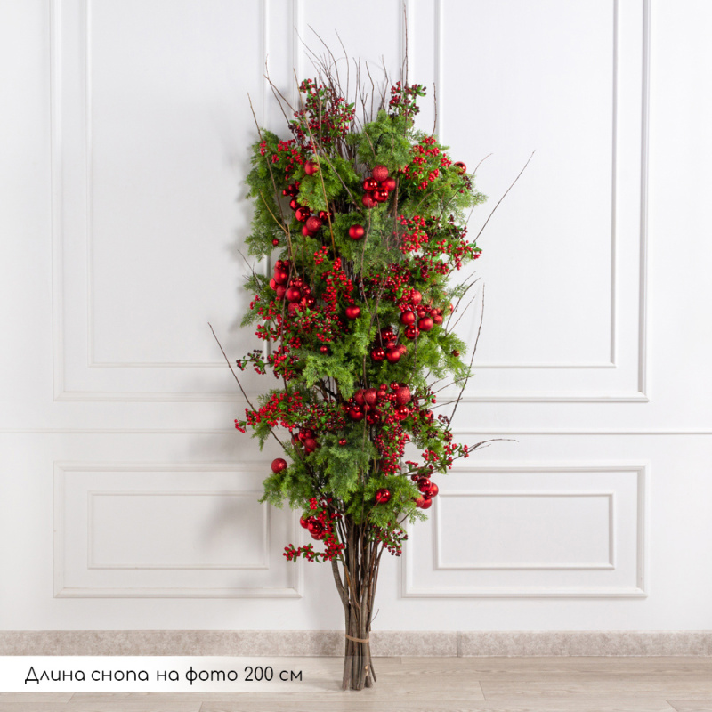 ДЛ148(Пр)(F) Декор входной группы хвойный L100см на прутьях,красная_9