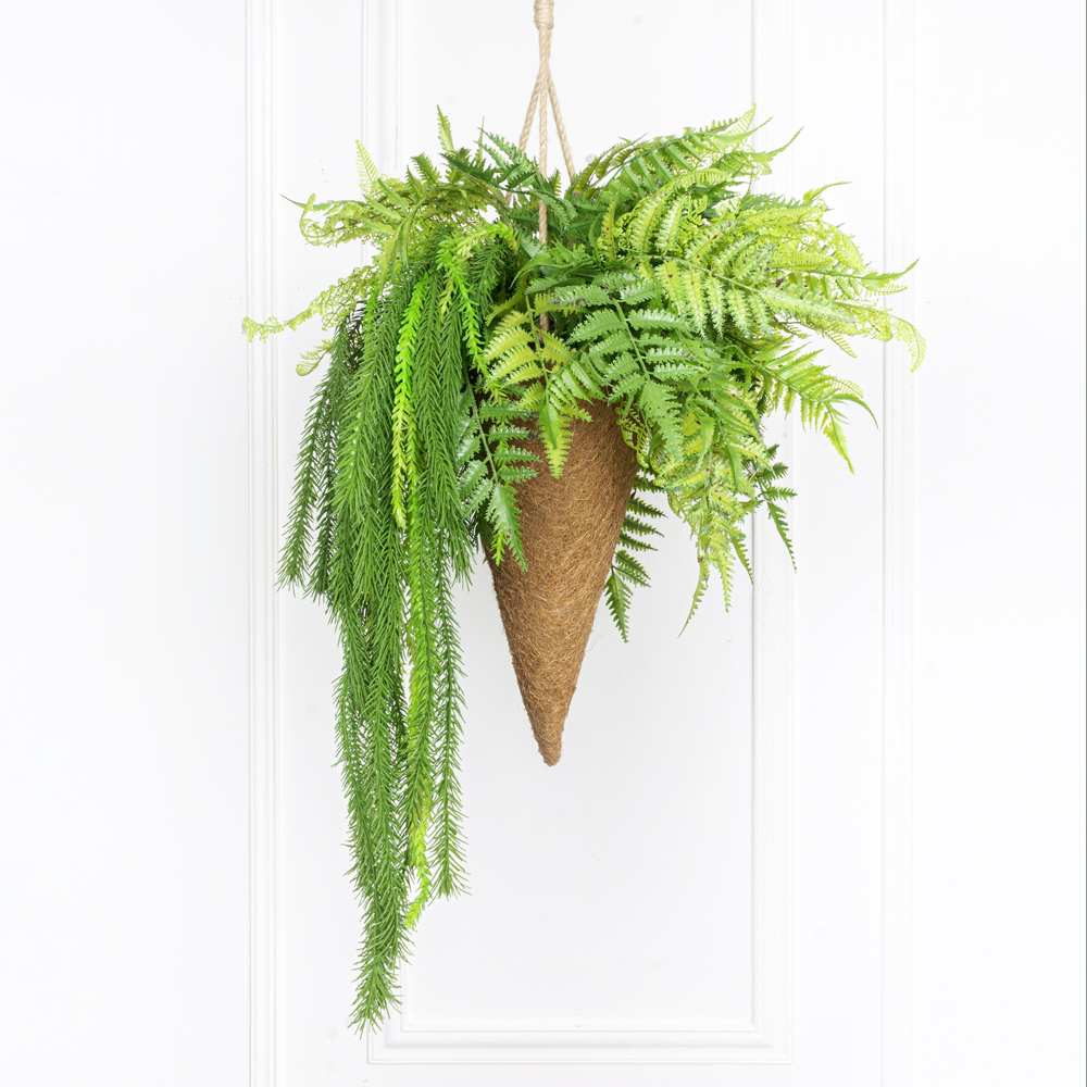 КОН01 Папоротник с зеленью h30см в кокосовом конусе d20смh39см)_5