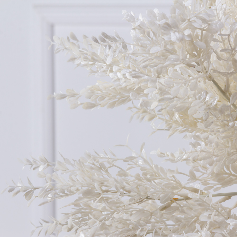 7143/0041-10/23 Ветка искусственная Мини самшит h97см, белая_1