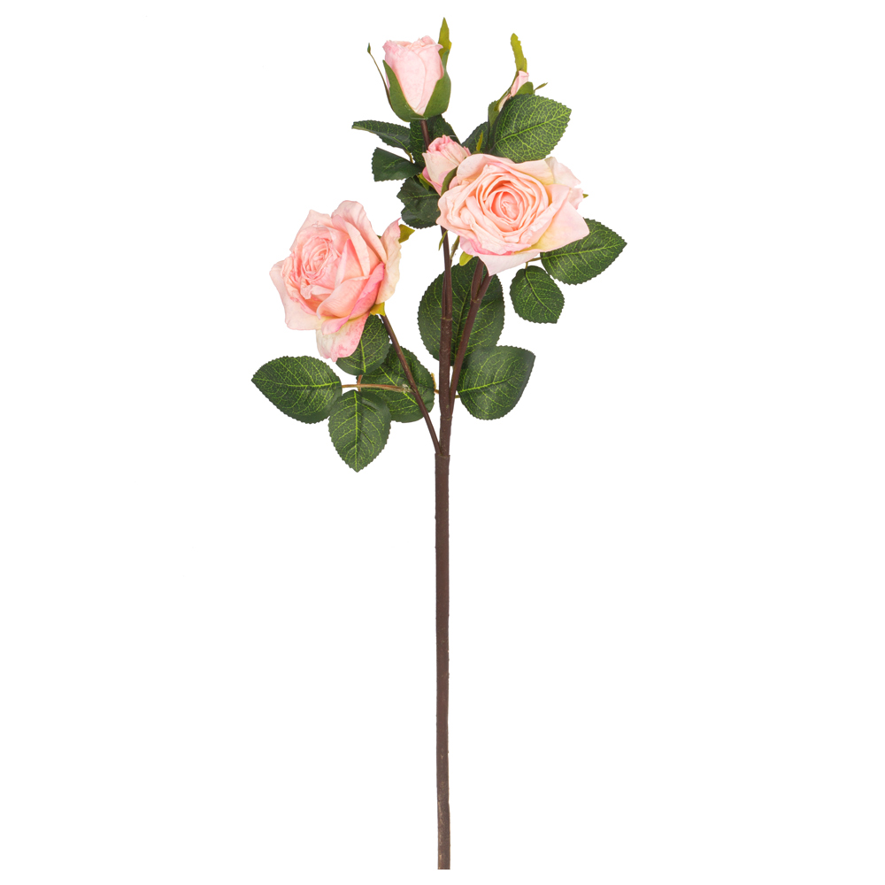 7141/9191-11/1 Роза искусственная Ретро, 3 головы, 2 бутона, h66см, розовая_1