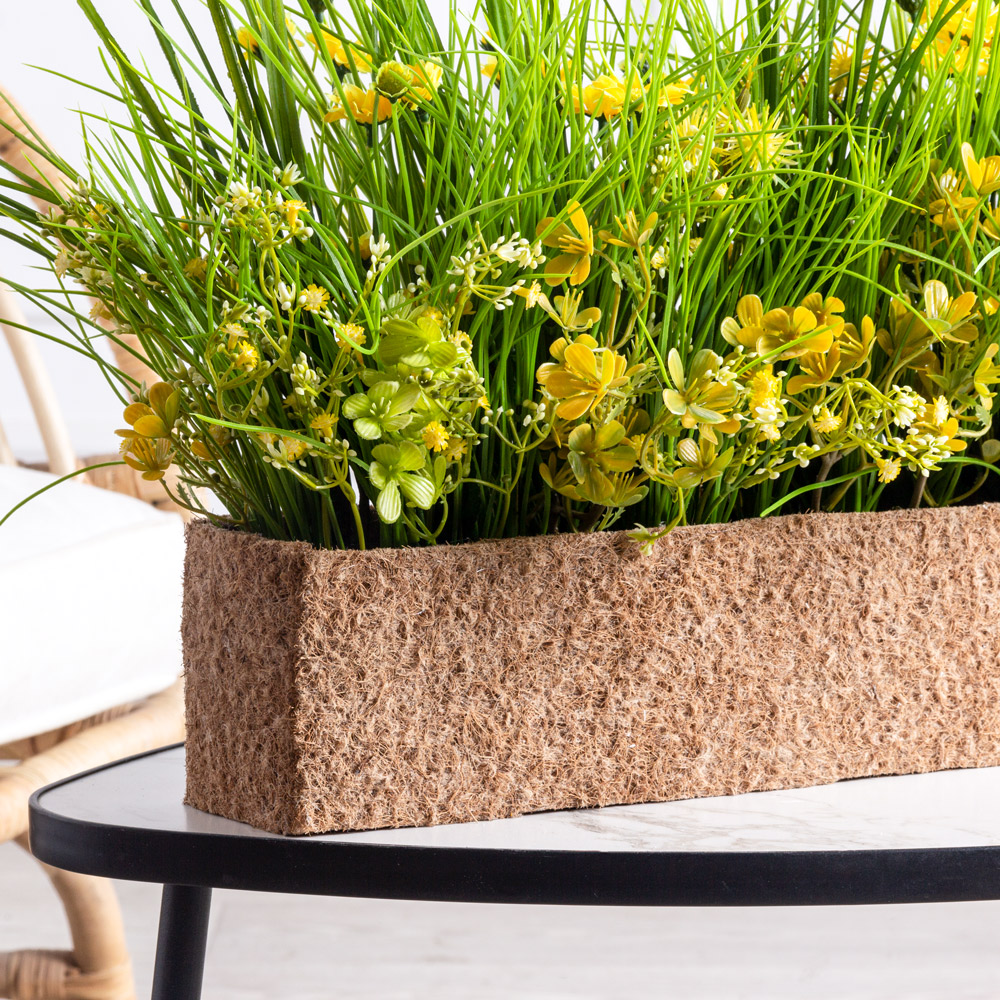 ТД084(F) Композиция искусственная Цветочный микс в кокосовом боксе 50х10х10см_2