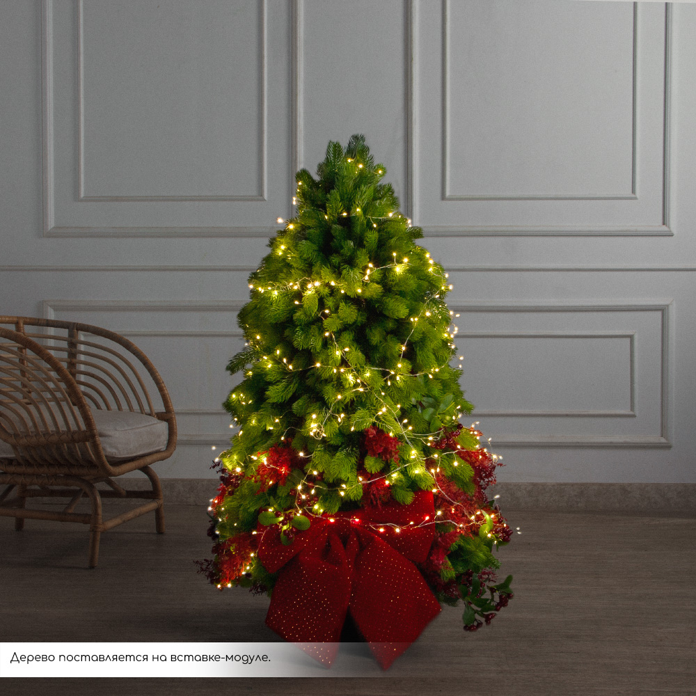 120/СВ03т/289-3(Пр)(Fix)(F) Ель искусств. h120см с красным декором и гирляндой Роса на основании_2