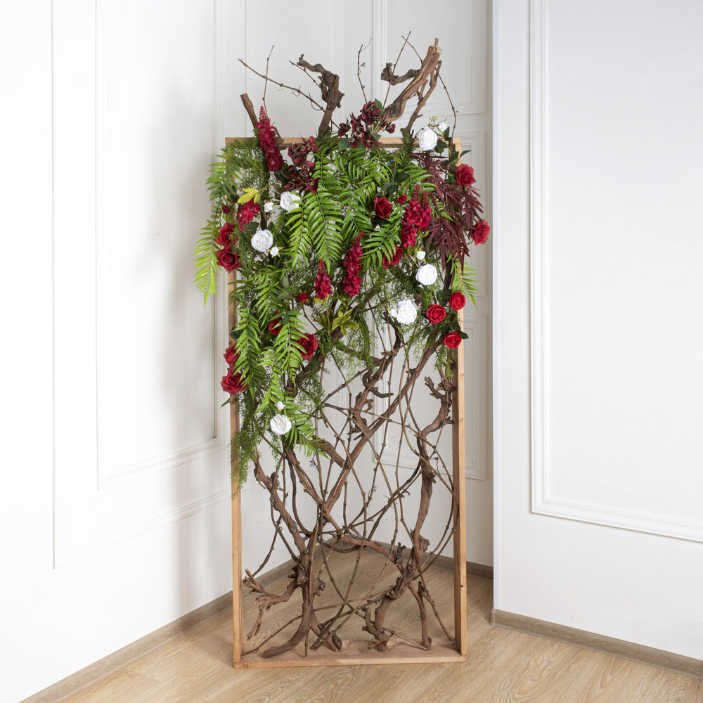 Ш180/60-1/1(з) Ширма декоративная искусственная цветочная в раме 80хh180см, бордо _1