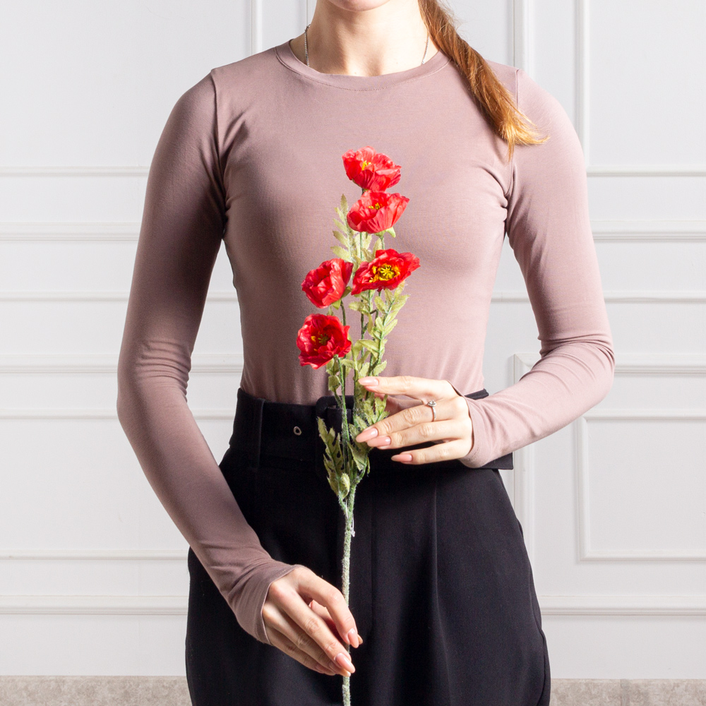 7141/А2793-08(F) Мак искусственный h70см, 5голов, красный_3