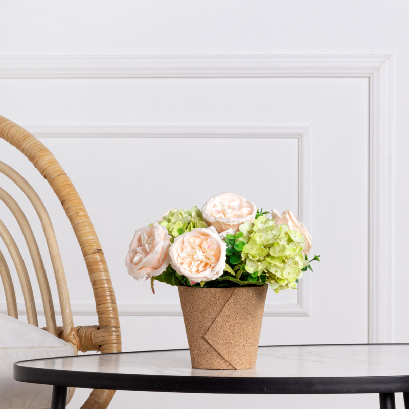 КС24-4 Роза искусственная с гортензией в кашпо (зеленая)_1