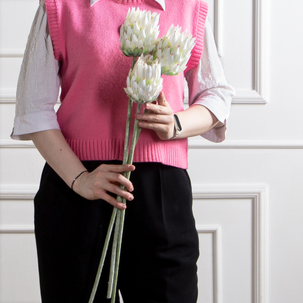 7141А/0287-0341/23(F) Протея искусственная h70см(голова 10см d7см) белая_5