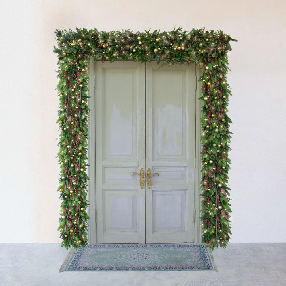 Л89-1 Гирлянда искусственная НГ хвойная с украшениями на сетке L100см_28