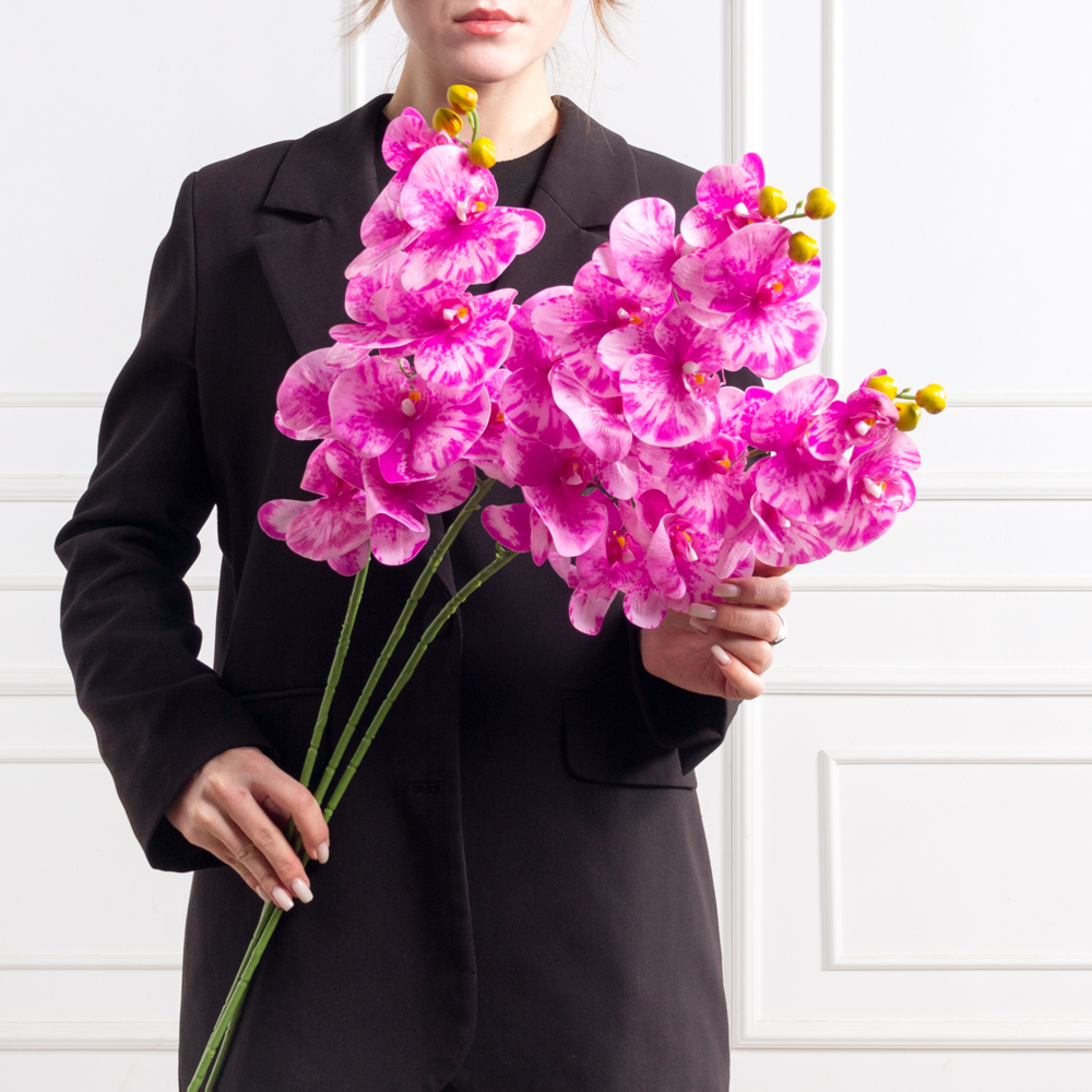 7141А/0108-01/6(F) Орхидея  искусственная h100см 9 голов, фуксия пестрая(латекс)_3