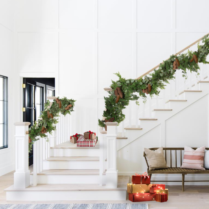 Л91-1 Гирлянда НГ искусственная на перила из туи и эвкалипта L100см_2