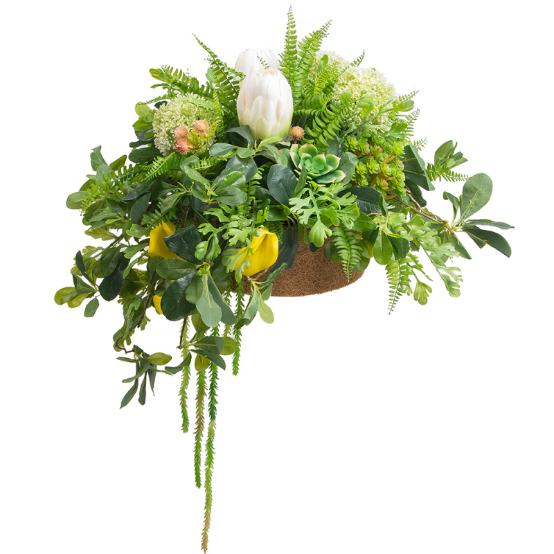 К08/2-1(з.) Композиция цветочная h30см в круглом кокосовом боксе d29;h10_1