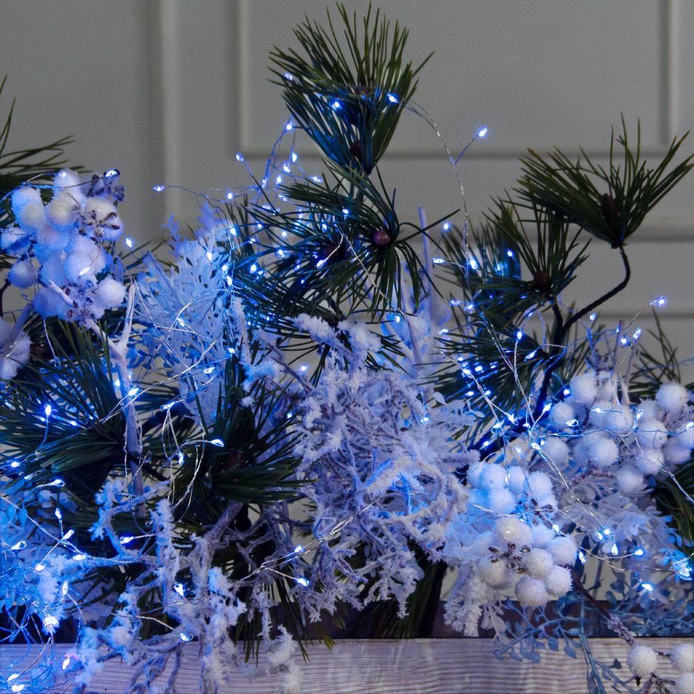 К566/СВ03с(Пр)(F) Композиция искусственная НГ с гирляндой Роса на основании, бело-голубая_5