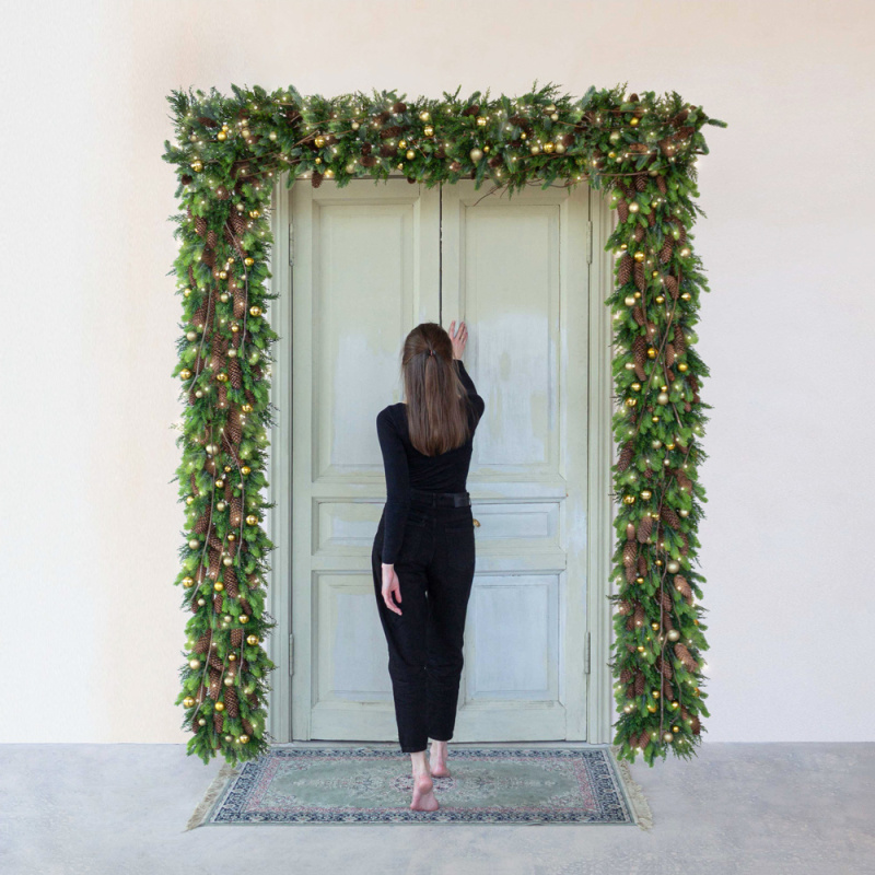 Л89-1 Гирлянда искусственная НГ хвойная с украшениями на сетке L100см_27