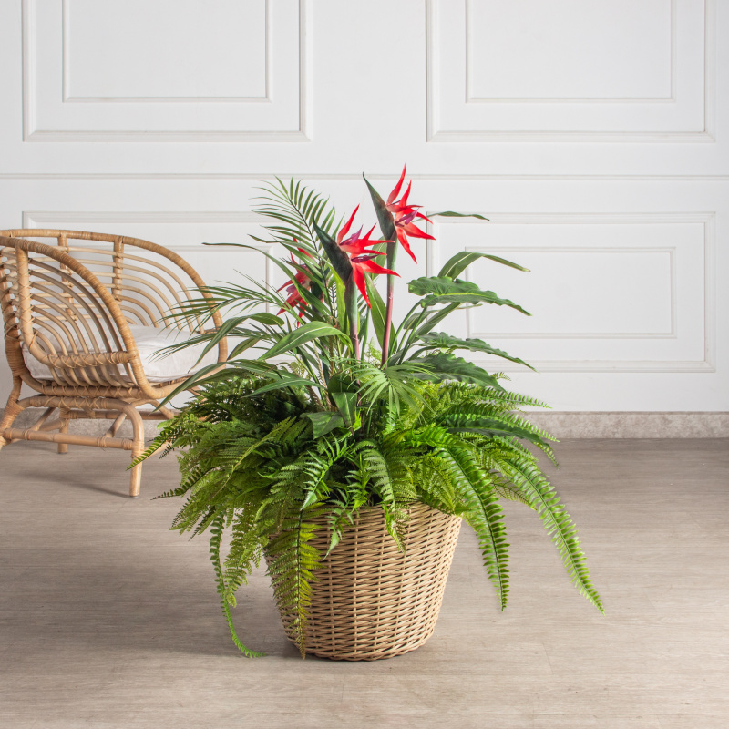 К327-28/2(з)(F) Композиция искусственная Тропический микс со стрелицией в кашпо d26см