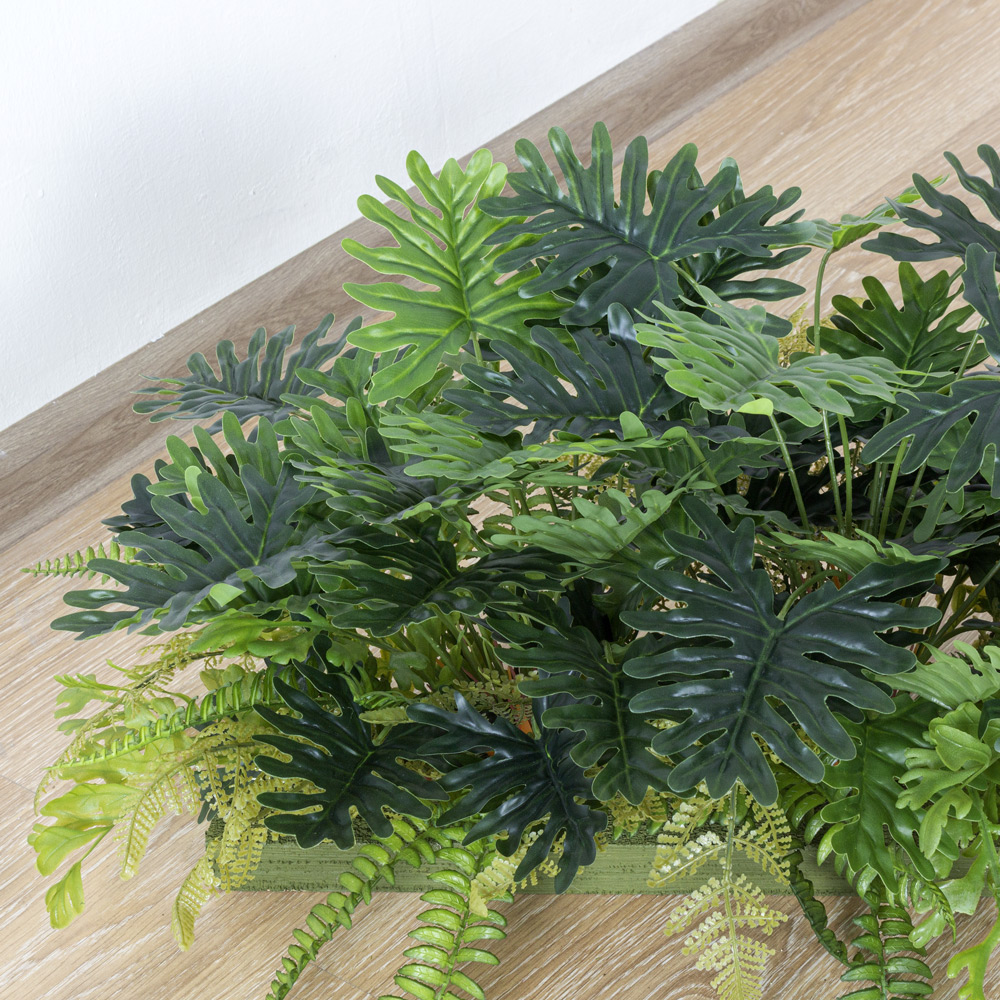 ВМ11-5(з.) Композиция искусственная Микс из папоротников с фило на вставке 100х10х3см_1