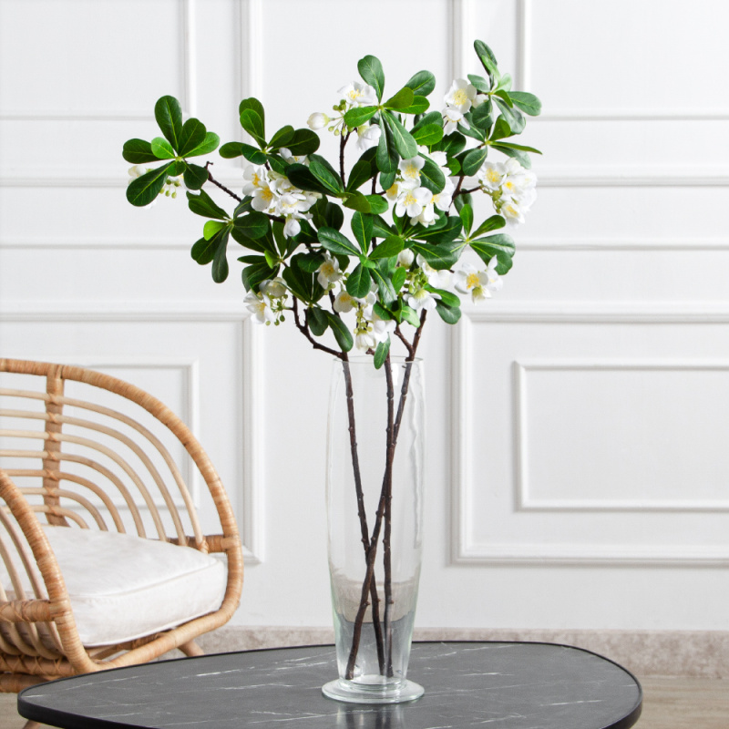 7141А/0287-0344/23(F) Ветка яблони искусственная h74см(4 соцветия) белая_1