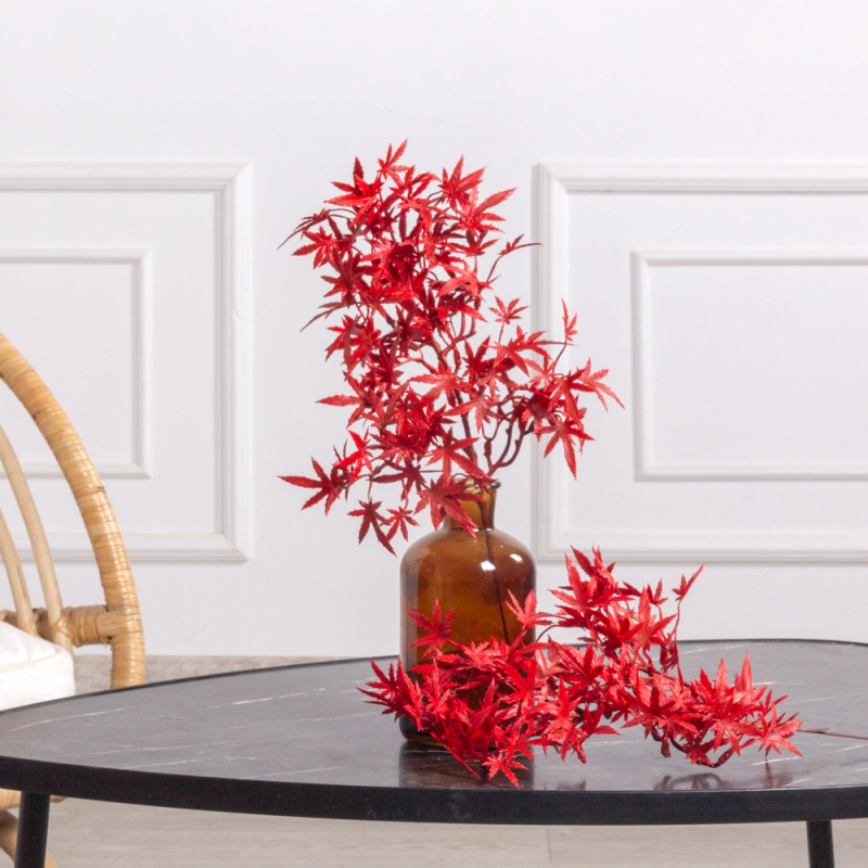 7143/9126-122(F) Ветка клёна искусственная h35см, красный (пластик)