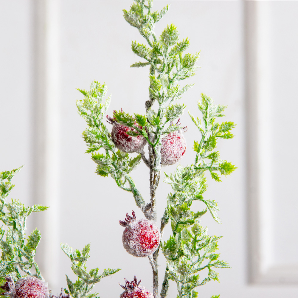 736А/0424-0138(F) Ветка заснеженная НГ с гранатами и блёстками h70см(47+23см) 2ветки,11 гранат_2