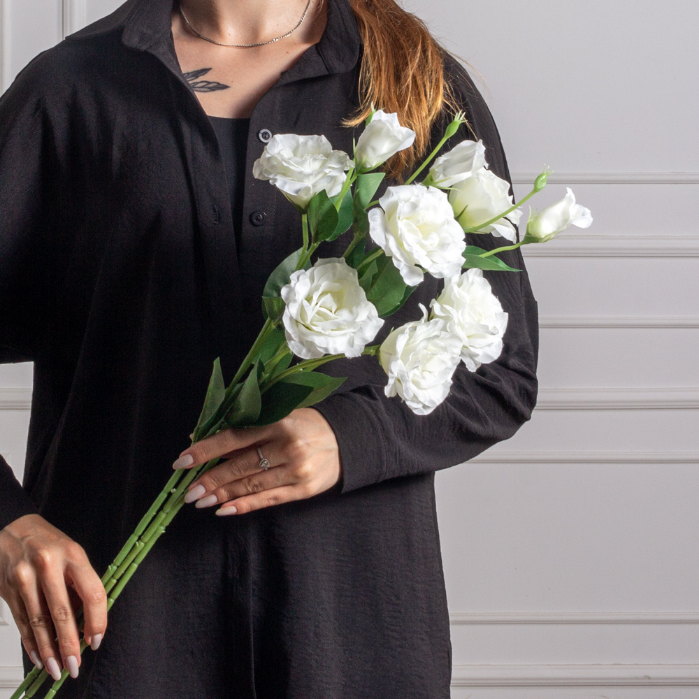 7141А/9149-04/23(F) Эустома искусственная 2 головы, 1 бутон,  h67см,  белая_3