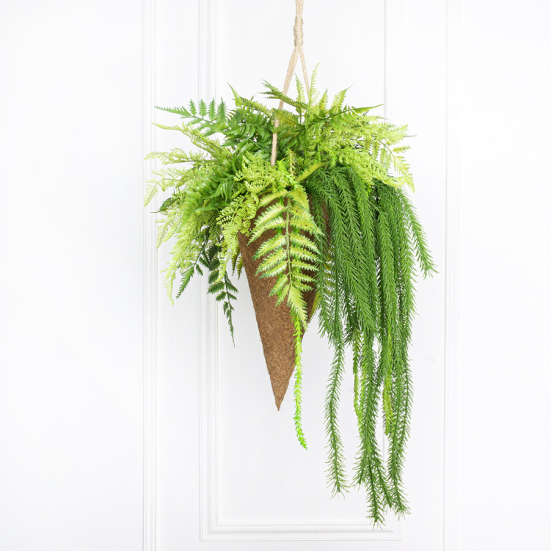 КОН01 Папоротник с зеленью h30см в кокосовом конусе d20смh39см)_3