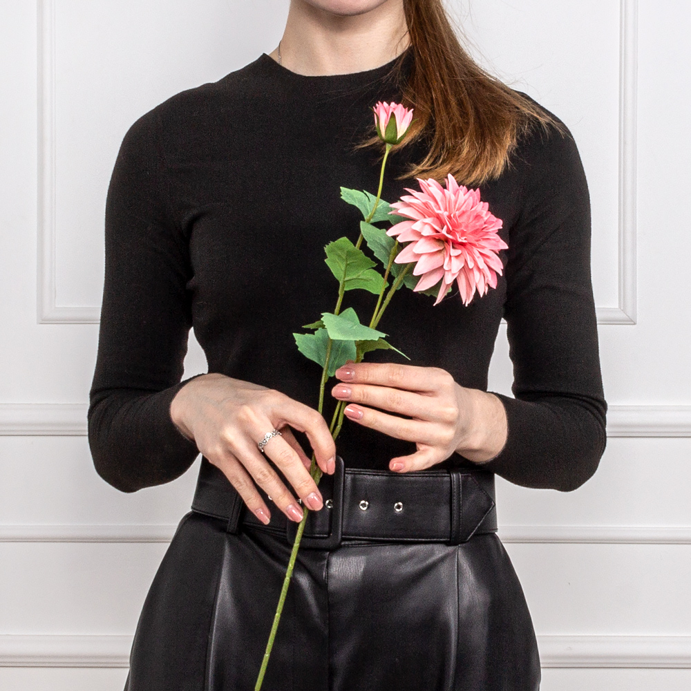 7141А/9120-24/1Р Георгин искусственный 1 голова, 1 бутон, h65см, розовый_5