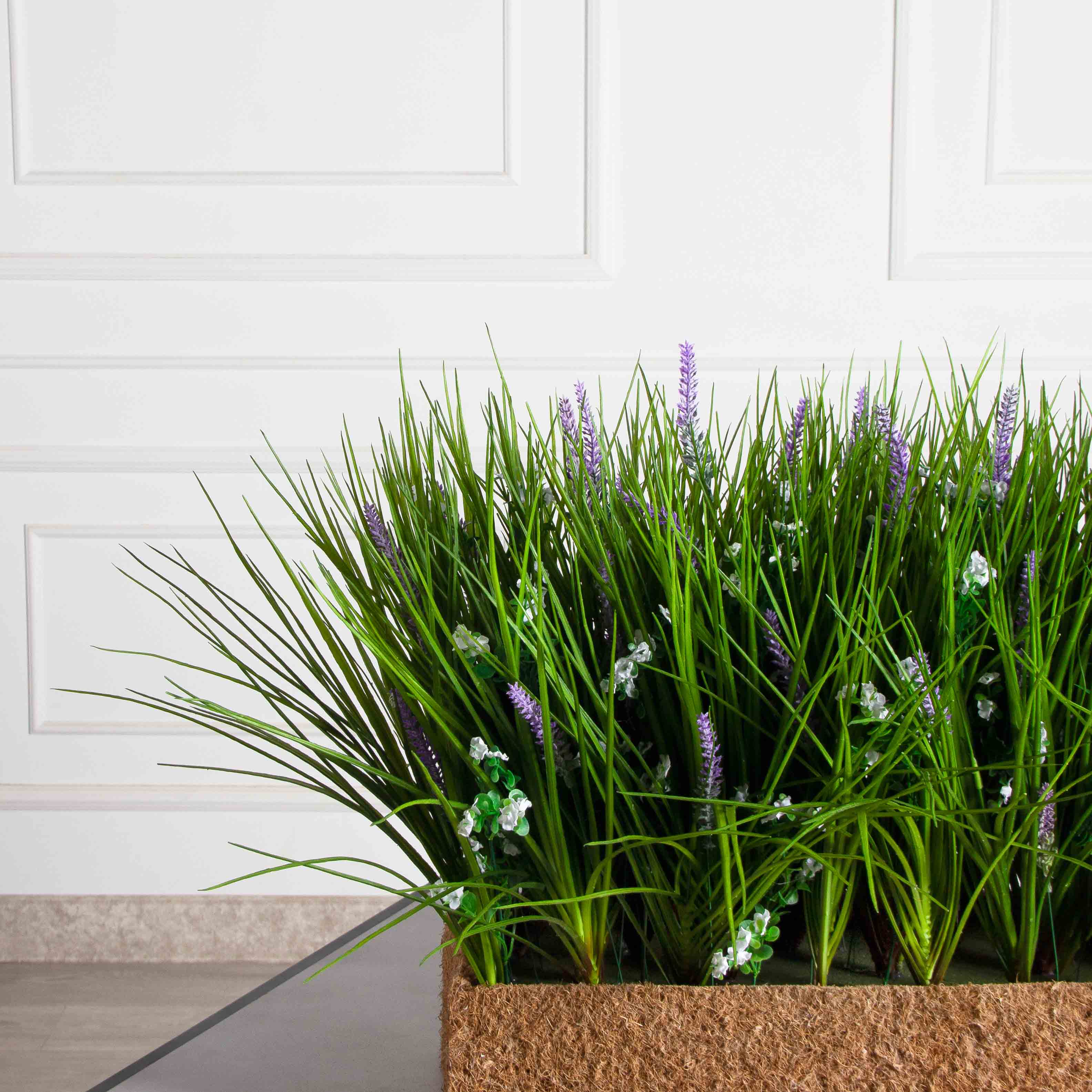Б012(з)(F) Лаванда искусственная с травой h40см в кокосовом боксе 80х19х10см, сиреневая_3
