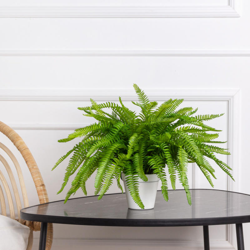 КС86 Папоротник нефролепис искусственный ампельный h33см (силикон) в кашпо d11см