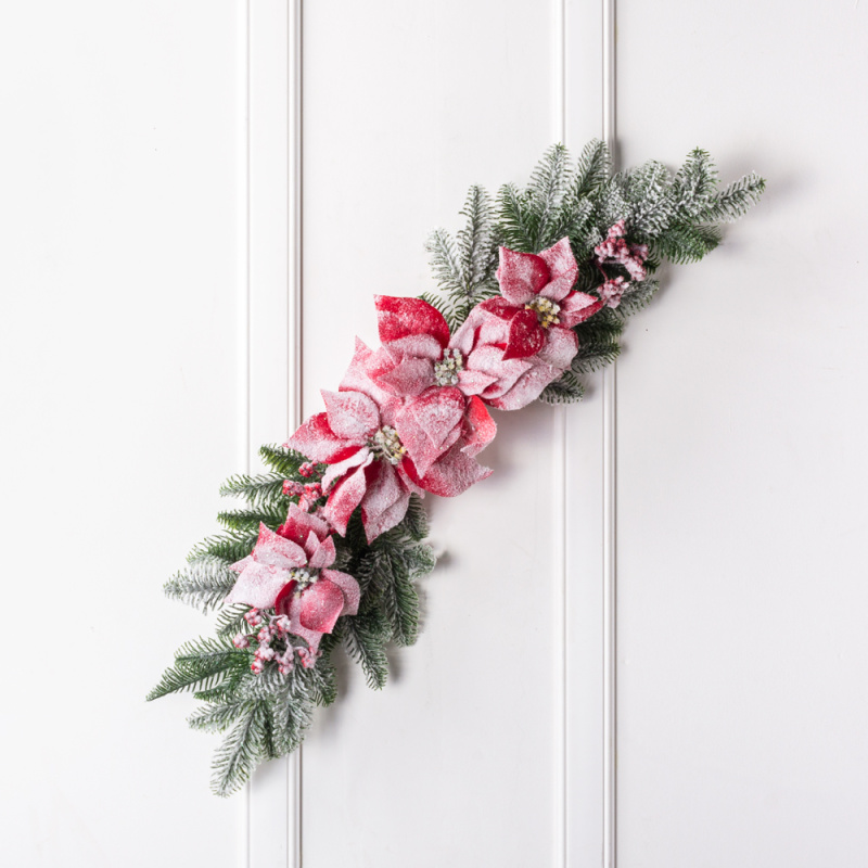 736/9271-09/1 Композиция НГ заснеженная с красной пуансетией L78см