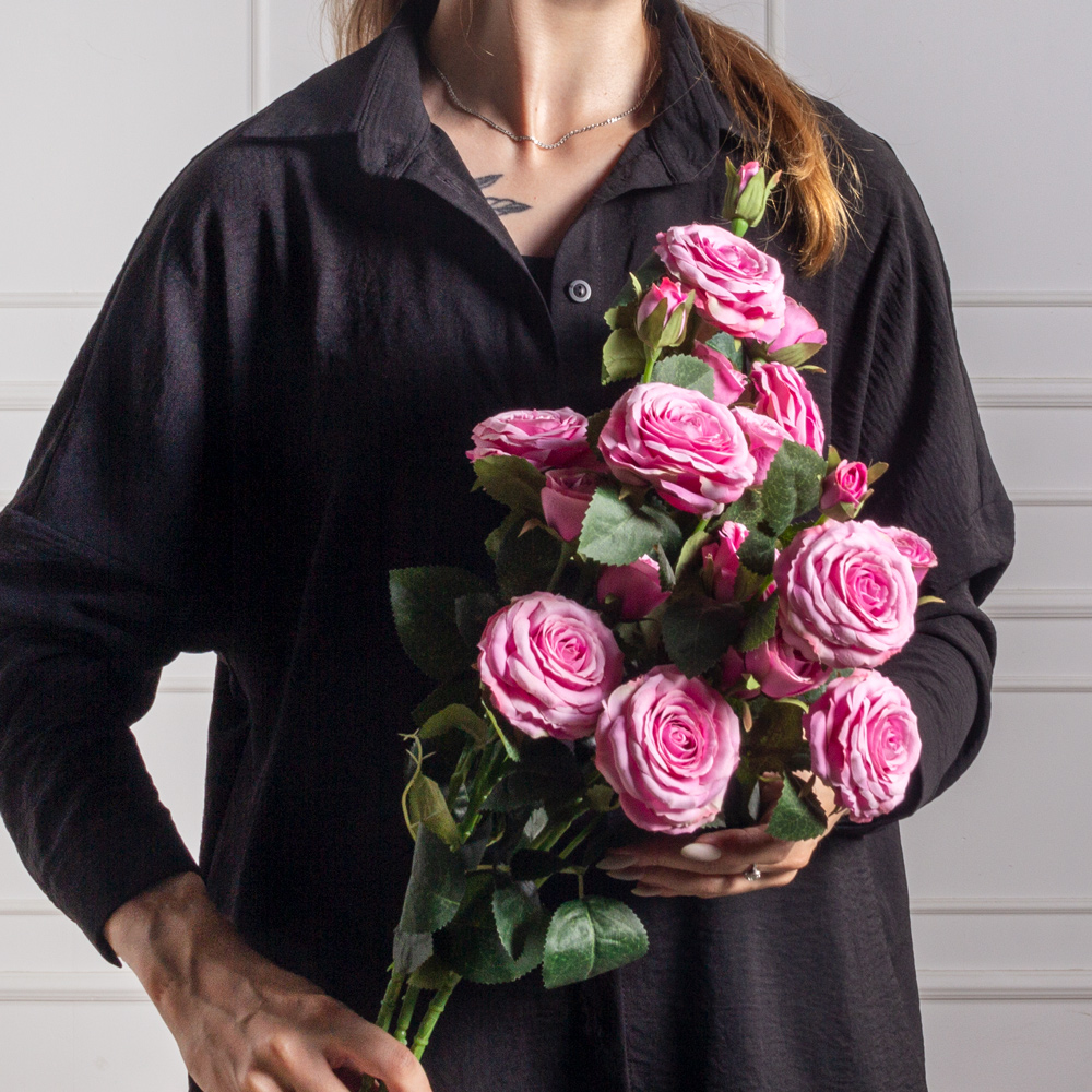 7141А/9149-11/8(F) Роза искусственная h75см, сиреневая, 3головы, 4бутона, шёлк_3