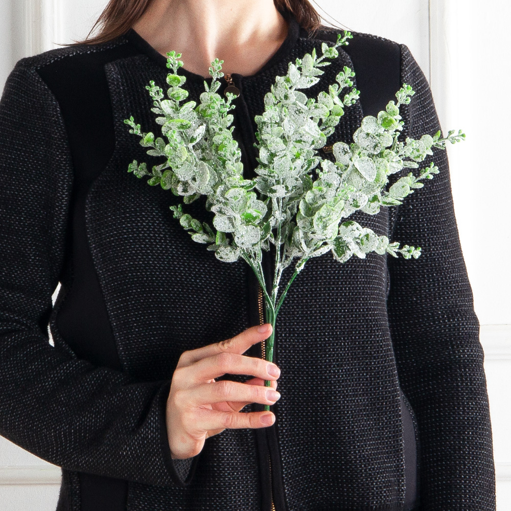 736А/0424-12(F) Самшит искусств. крупный Эвкалипт НГ заснеженный с блёстками 5частей, h38см(30+8)_5