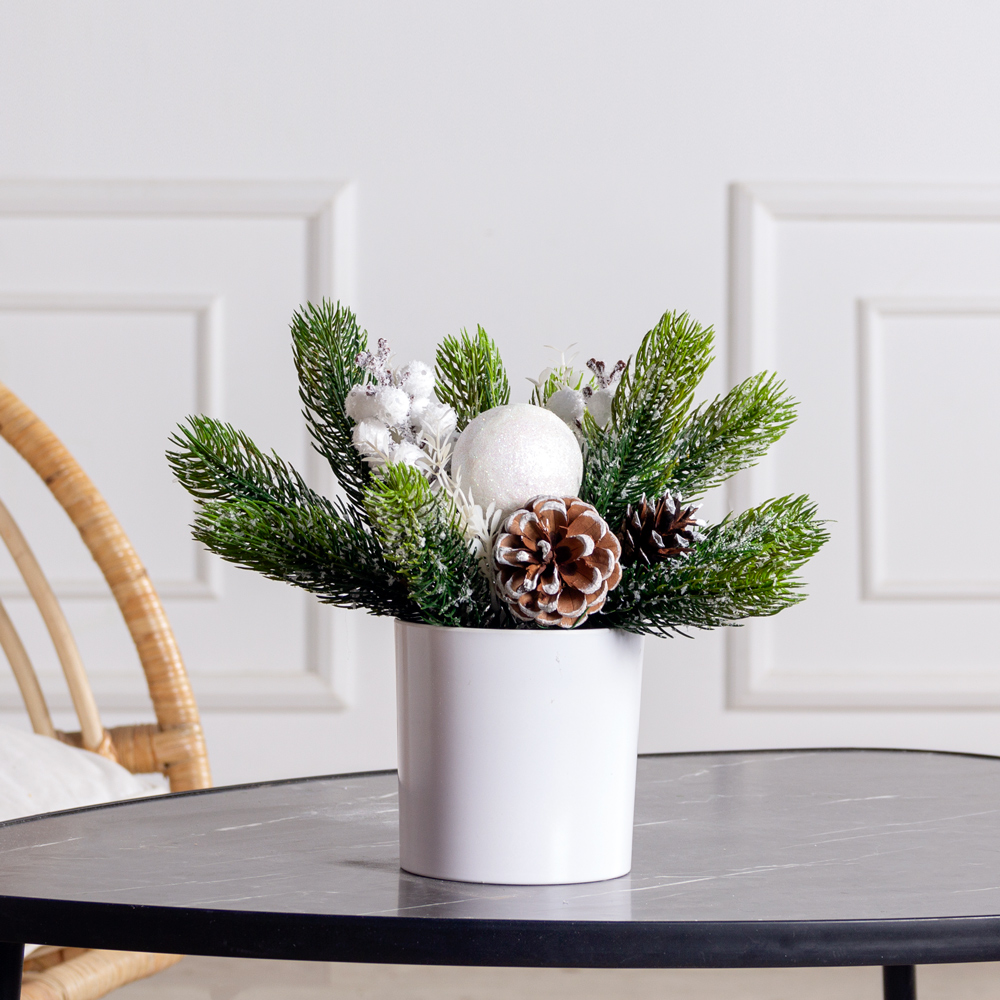 КНг50(F) Композиция НГ искусственная белоснежная h18см в кашпо d10см_2