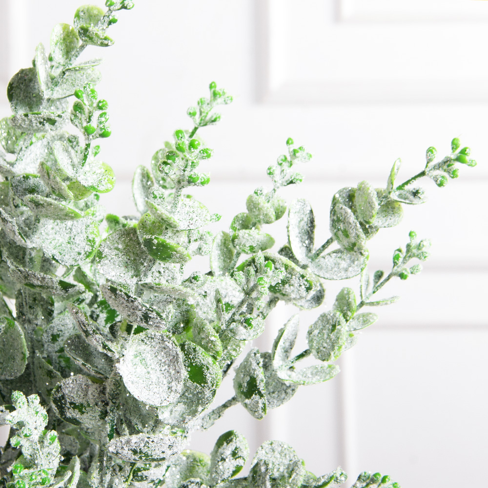 736А/0424-12(F) Самшит искусств. крупный Эвкалипт НГ заснеженный с блёстками 5частей, h38см(30+8)_2