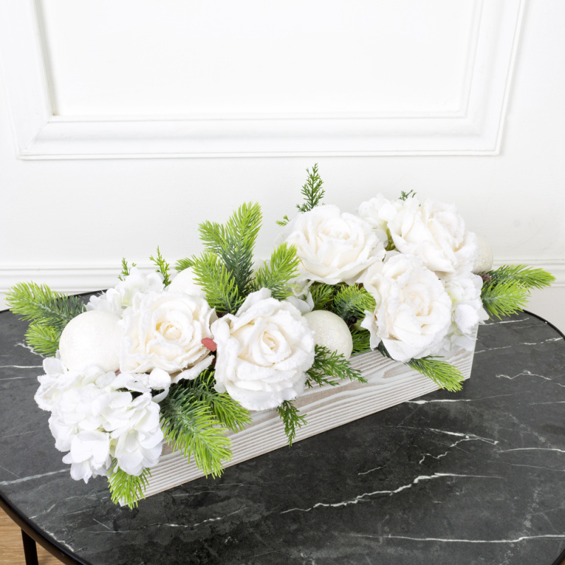 КНг63 Композиция искусственная НГ с цветами в ящике 40х9хh8см_2