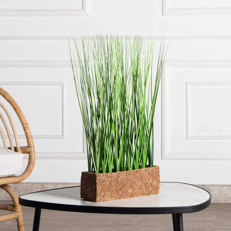 ТД019(Пр)(F) Трава Осока искусственная h40см в кокосовом боксе 25х8х8см_1