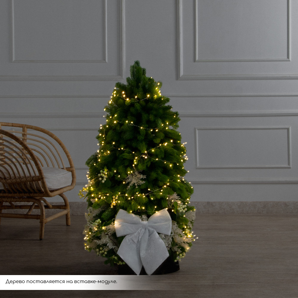 120/СВ03т/289-2(Пр)(Fix)(F) Ель искусственная h120см с белым декором и гирляндой Роса на основании_2